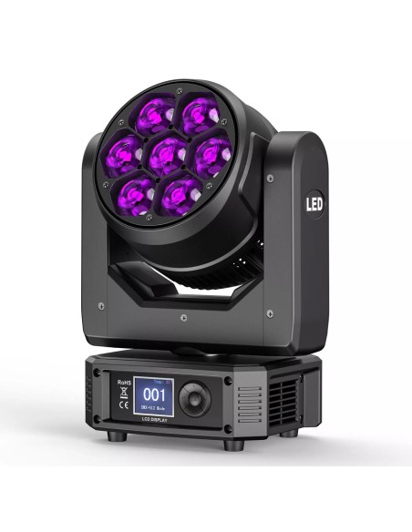 7x50W Mini LED Zoom Wash Beam Moving Head Light – RGBW DMX512 DJ Stage Lighting