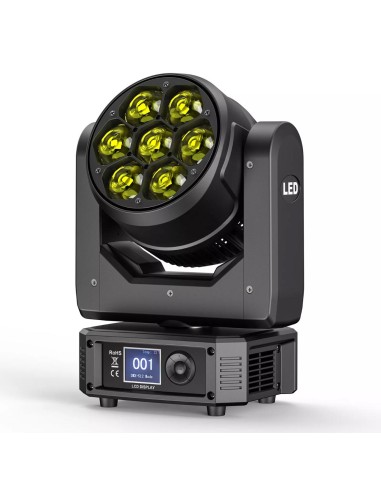 7x50W Mini LED Zoom Wash Beam Moving Head Light – RGBW DMX512 DJ Stage Lighting