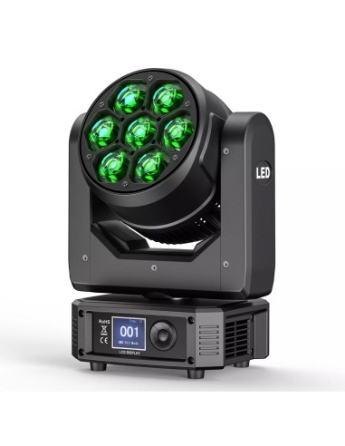 7x50W Mini LED Zoom Wash Beam Moving Head Light – RGBW DMX512 DJ Stage Lighting